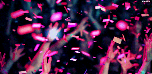 Animated entertainment event crowd with confetti and stage energy